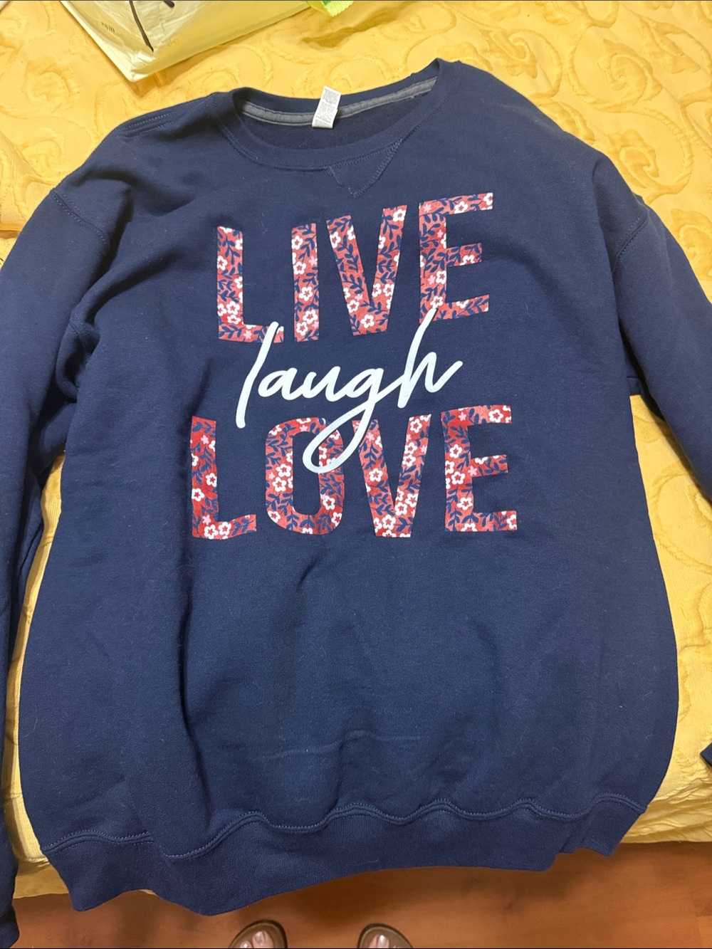 Fruit of the Loom Navy Sweatshirt with Red Floral 'LIVE LOVE' & White Script